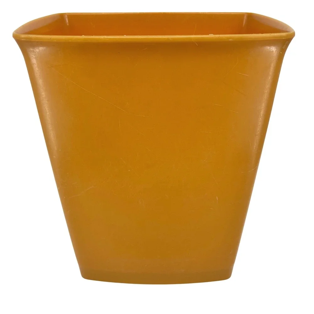 Vintage Mustard Yellow Floral Plastic Wastebasket Retro 70s Trash Can 12.5 in